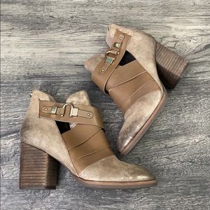 Isola Tan Metallic Distressed Heeled Bootie